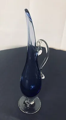 Vintage Murano ? Blue Clear Art Glass Ewer Pitcher 9 1/2  • $49.95