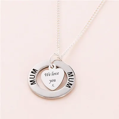 Personalised Necklace With Engraved Heart For Mum Mummy Sister Daughter Etc • £18.99