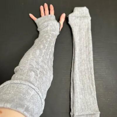 Cable Knit Fingerless Gloves Gray Sweater Arm Warmers Long Texting Sleeves Socks • $29