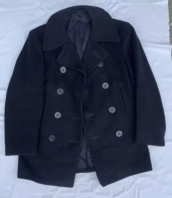 Vintage WWII US Navy Wool Pea Coat Naval Clothing 10 Buttons Storm Flap Named • $45