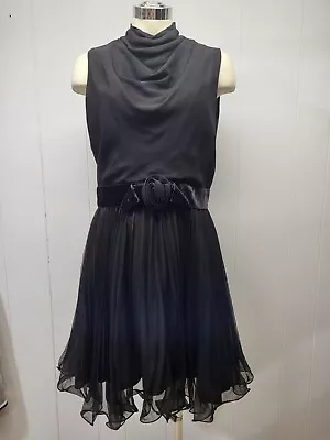 Vtg 60s Miss Elliette Sleeveless Black Party Dress Chiffon Skirt Mod M • $47