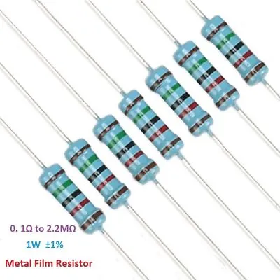 50PC Power 1W Metal Film Resistor ±1% Tolerance 0.1 Ohm To 2.2M Ohm • $5.02