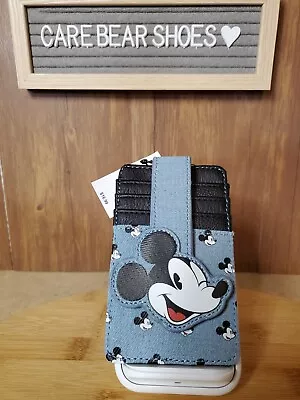 Disney Parks Mickey Mouse Denim Jean RFID Credit Card Holder Slim Wallet 2022 • $14.99