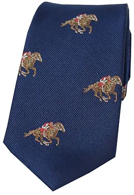 Navy Silk Horseracing Tie - Horse & Jockey • £9.99