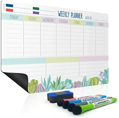 £14.95 • Buy Magnetic Weekly Whiteboard Fridge Planner Calendar Dry Eraser & Markers 42x30 Cm