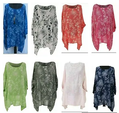 Ladies Italian Lagenlook Floral Tunic Print Cotton Summer Top Dress Plus Size • £15.99