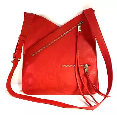 Joe's Jeans Red Faux Leather Josie Moto Style Crossbody Shoulder Bag Gold Zipper • $19.99