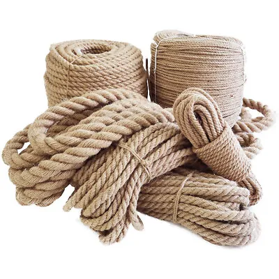 Natural Thick Hemp Rope Twisted Strong Jute Rope 4-Strand Burlap Rope For Craft • $7.97