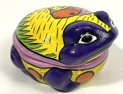 Mexican Folk Art Pottery Frog Trinket Redware Box Fish Design Hancrafted • $11.99