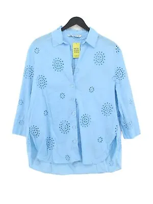 Zara Women's Shirt S Blue Floral 100% Cotton 3/4 Sleeve Collared Basic • £11.50