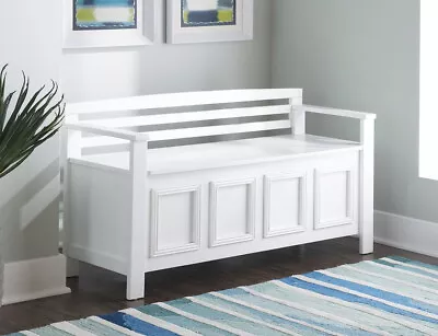 Large White Wooden Storage Bench W/ Back Hinged Lid Entryway Mud Room Bedroom • $199.90