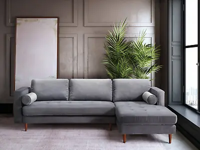 SALE Mid-Century 100  Wide Gray Velvet Sectional Modern Contemporary Living Room • $999.99