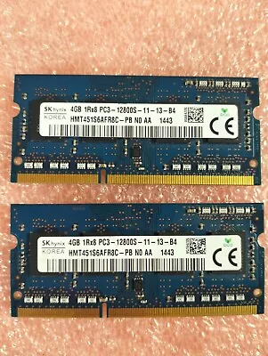 8GB (2 X 4GB) SK Hynix  PC3-12800S 1600MHz Laptop Memory • $19.95