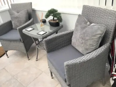 Bistro Table And Chairs 2 Seater Patio Furniture Rattan Garden Coffee Wicker Set • £126.60