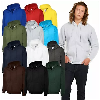 Uneek Unisex Classic Full Zip Hooded Sweatshirt Casual Workwear Pullover Jumper • £17.47