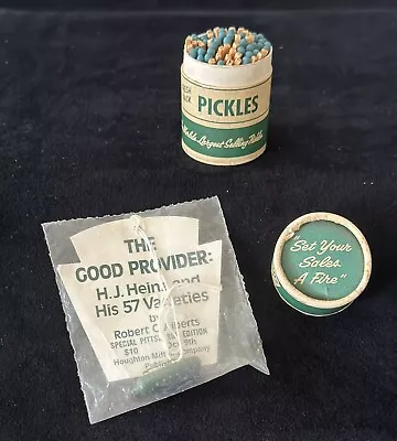 Vintage H.J Heinz Pittsburgh Advertising Premium Wooden Matches &Mini Pickle Pin • $40