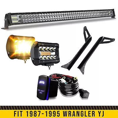 For 1987-95 Jeep Wrangler YJ 52  Inch LED Light Bar Mounting Brackets + 4  Pods • $152.99