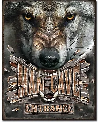 Man Cave Wolf Metal Tin Sign Home Bar Shop Garage Wall Decor #2198 • $19.90