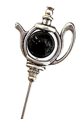 £6.50 • Buy Black  Tea Pot Hat Pin Onyx Gemstone Vintage Silver Style 5 Inch Long Hat Pin
