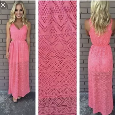 Boutique Dainty Hooligan Pink Mesh Maxi Dress Cut-out Sides Size Small • $25