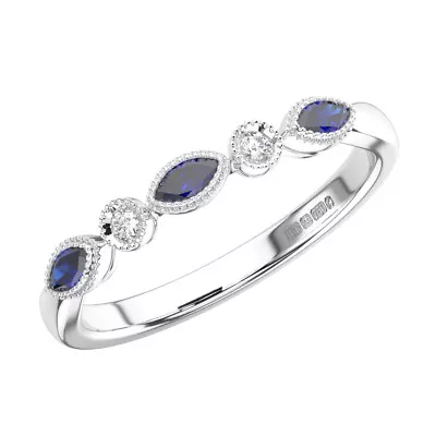 0.25 Ct Round Cut Diamonds With Blue Sapphire Half Eternity Ring 9K White Gold • £191.36