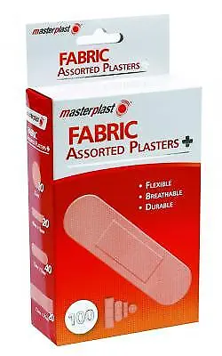 100 Fabric Plasters Padded/ Flexible First Aid - Four Assorted Sizes 100 Pack • £3.75