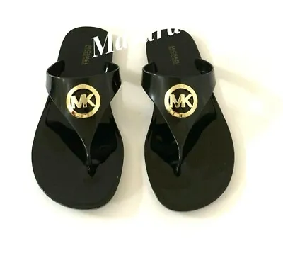 Women MK Michael Kors Lillie Jelly Thong Flat Slide Sandals PVC Black  • $64.49