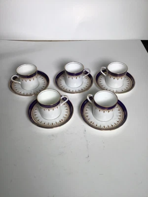 £78.65 • Buy Aynsley Small White And Blue Gilded Coffee Cup & Saucer - Set Of 5