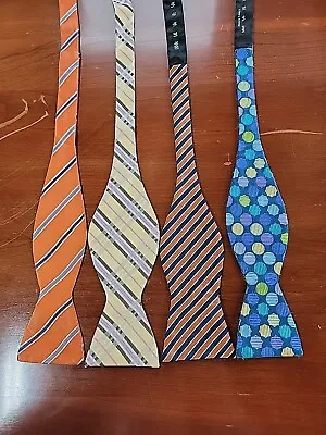 Large Colorful Striped Polka Dot Silk Bow Ties Bowties Lot Of 4 • $32