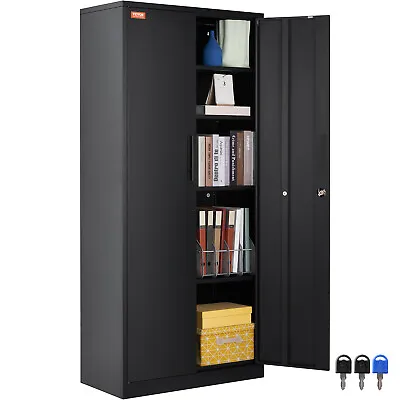 VEVOR Metal Storage Cabinet 3 Keys Adjustable Shelves Magnetic Door White/Black • $188.99