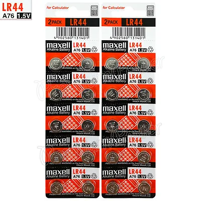 20 X Maxell LR44 Alkaline Batteries 1.5V A76 AG13 303 357 L1154 SR44 Pack Of 2 • $18.30