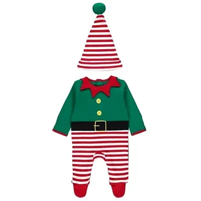 £7.95 • Buy Baby Christmas Elf Sleepsuit & Hat Set Outfit Ex George Red 0-24 Months ~ Abg