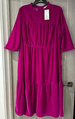 TU Women's Fuchsia Pink Velvet High Neck Midi Dress - Size 20 - New. • £24