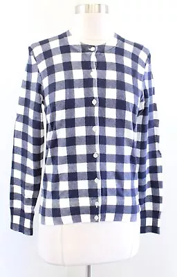 NWT J Crew Jackie Navy Blue White Gingham Plaid Cardigan Sweater Size M • $39.99