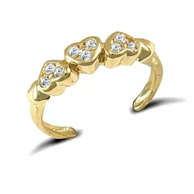 Solid 9ct Yellow Gold Hand Finished Cubic Zirconia Set Hearts Toe Ring • £93.86