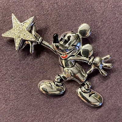 VTG Napier Disney Mickey Mouse Pin Reaching Star Brooch Silver Tone Rhinestone • $29.67