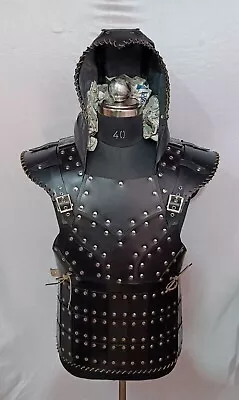 Medieval Knight Leather Armor Larp Leather Viking Breastplate With Hoodie • $292.93