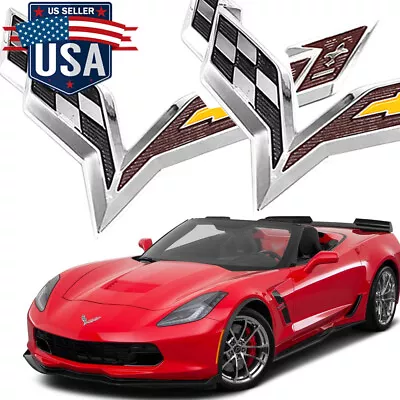 For 2014-2019 Corvette C7 Chrome Black Front & Rear 2PCS Set Cross Flags Emblem • $15.99