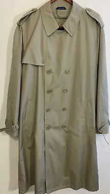 Haggar Tan Beige Trench Rain Slicker Coat Nylon Overcoat Size 42 Lined Long • $29.99
