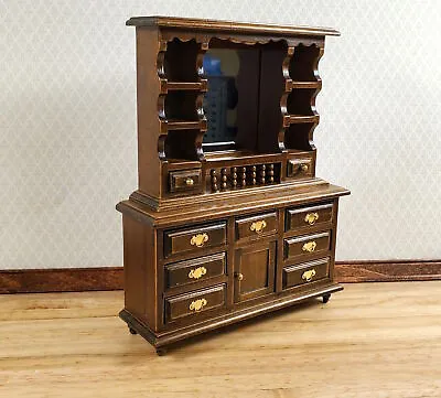 Dollhouse Dresser With Mirror Opening Drawers 1:12 Scale Miniature Walnut Finish • $12.99