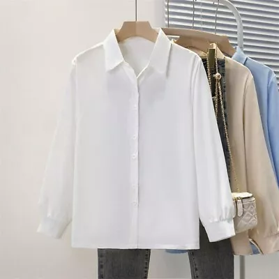 Women Solid Blouse Office Lady Shirts Going Out Home Polyester Long Sleeve • $27.89