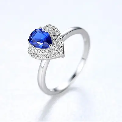 BLUE Morganite Pear Cut Ring With Accents Solid S925 White IP Gold 6 • $15