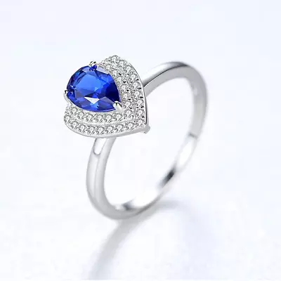 BLUE Morganite Pear Cut Ring With Accents Solid S925 White IP Gold 7 • $15