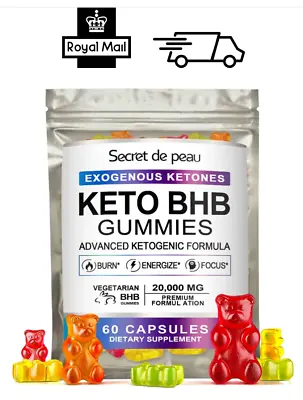 60 Keto Gummies Ketone Advanced Weight Loss Fat Burner 20000 MG Dietary Supples • £12.95