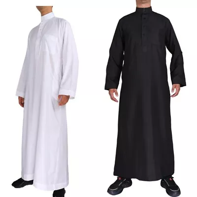 Eid Muslim Man Dress Jubba Thobe Islamic Kaftan Saudi Arab Men Long Sleeve Robe • $18.79