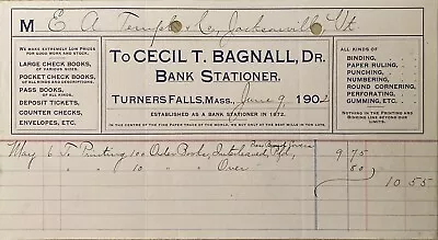 1902 Billhead~cecil T. Bagnall Turners Falls Mass. Bank Stationer • $8.99