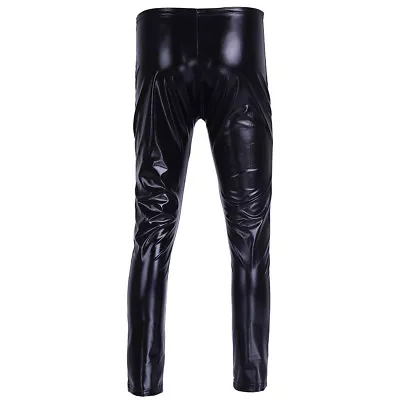 Mens Shiny Leather Pants Wet Look Long Tight Muscle Trousers Motorcycle Clubwear • $10.03