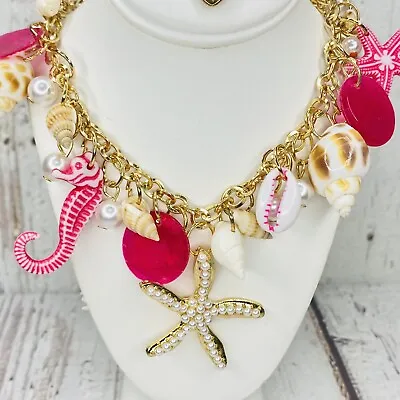 Betsey Johnson PINK Seashell Choker Necklace Beach Starfish Sea Horse Pearls • $29.95