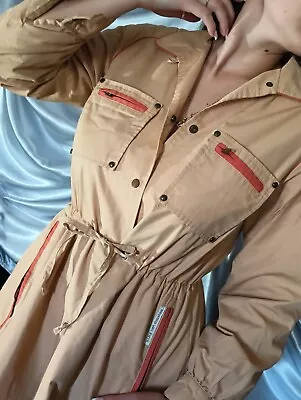 Vtg Sergio Valente Snap Up Orange Khaki Trench Spy Downtown Trench Retro Coat Sm • $149