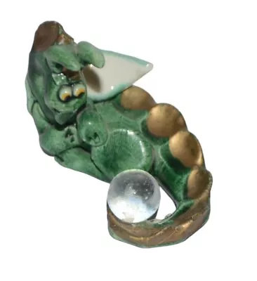 Vintage Handmade Magic Dragon W Crystal Ball Clay Green Mythical Fantasy • $9.99